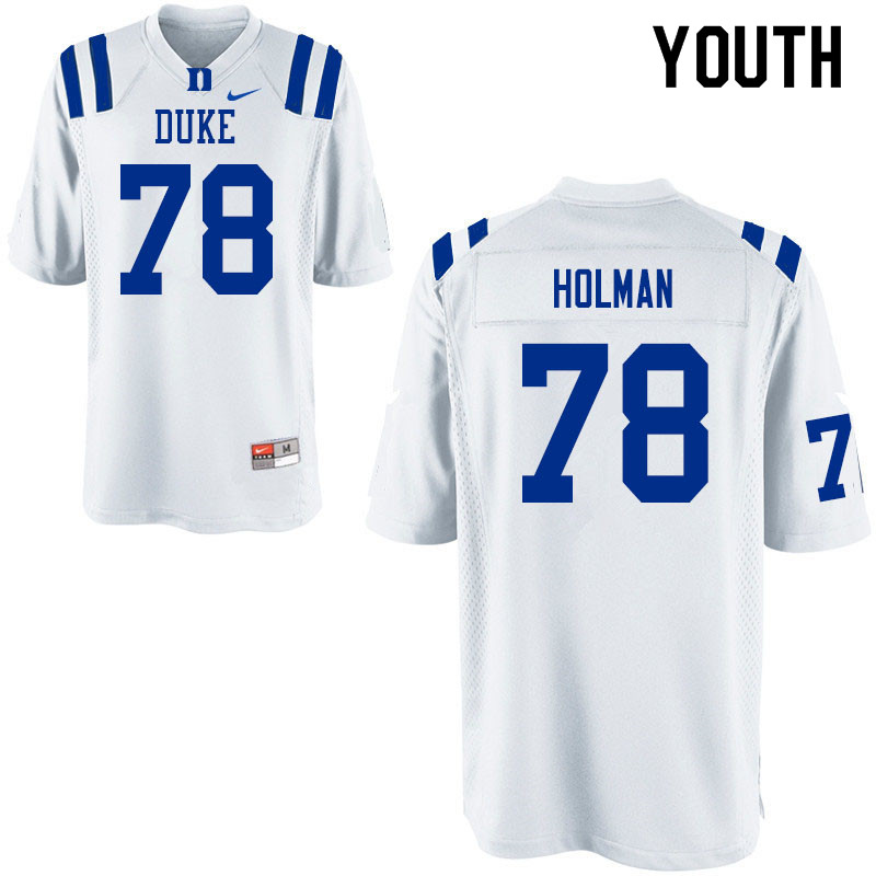 Youth #78 Casey Holman Duke Blue Devils College Football Jerseys Sale-White